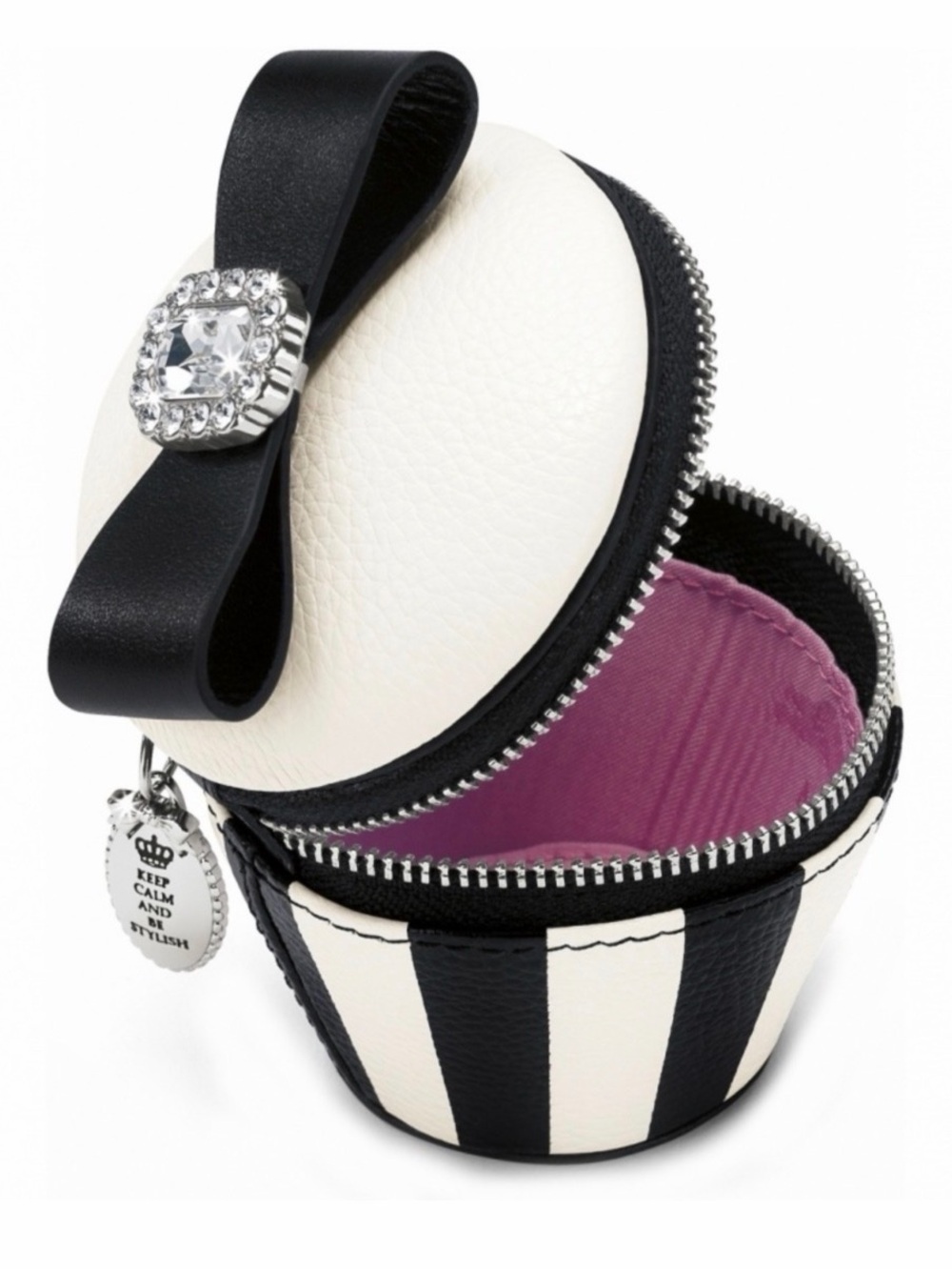 BRIGHTON My Flat In London RARE RETIRED Cupcake Case Black & White Crystal Bow - Picture 3 of 12